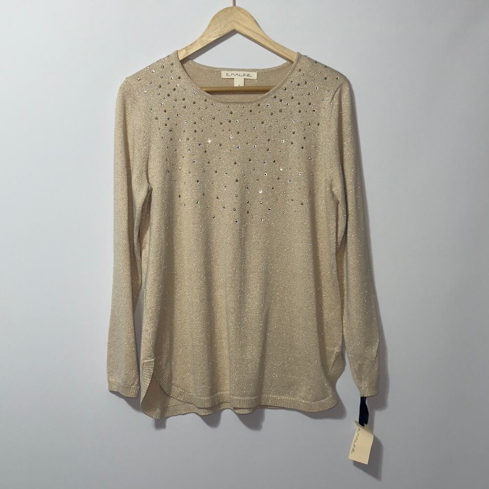 Emaline beige with jewels blouse women’s size medium NWT